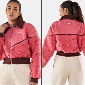 Nike Sportswear Icon Clash Cropped Fleece Jacket Pink Brown Size M